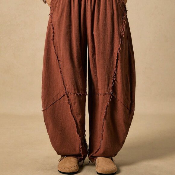 Coffee Brown Casual Women's Western Boho Curved barrel Design Pants - Picture 5 of 8